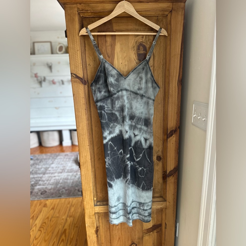 Vintage Lorraine Black Gray Tie-Dye Slip Dress Large